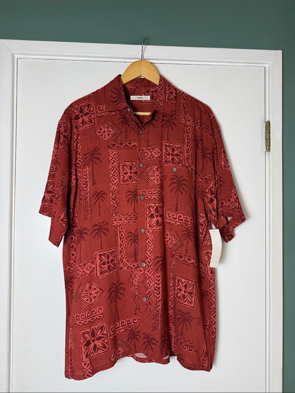 NWT Moda Campia Moda Men's Brick-Red Short-Sleeve Button-Down Shirt - Medium